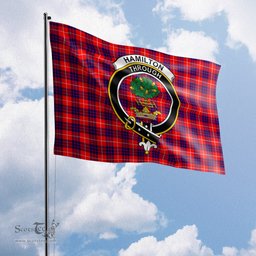 Scottish Hamilton Modern Tartan Flag with Family Crest - Tartan Garden Flag Scottish Plaid Tartan Plaid - ScotsTee - scotstee.com