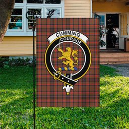 Scottish Cumming Hunting Weathered Tartan Flag with Family Crest - Tartan Garden Flag Scottish Plaid Tartan Plaid - ScotsTee - scotstee.com