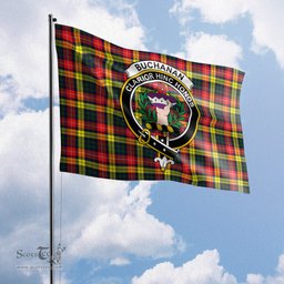 Scottish Buchanan Modern Tartan Flag with Family Crest - Tartan Garden Flag Scottish Plaid Tartan Plaid - ScotsTee - scotstee.com