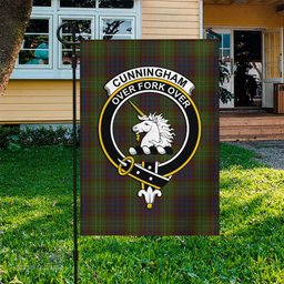 Scottish Cunningham Hunting Modern Tartan Flag with Family Crest - Tartan Garden Flag Scottish Plaid Tartan Plaid - ScotsTee - scotstee.com