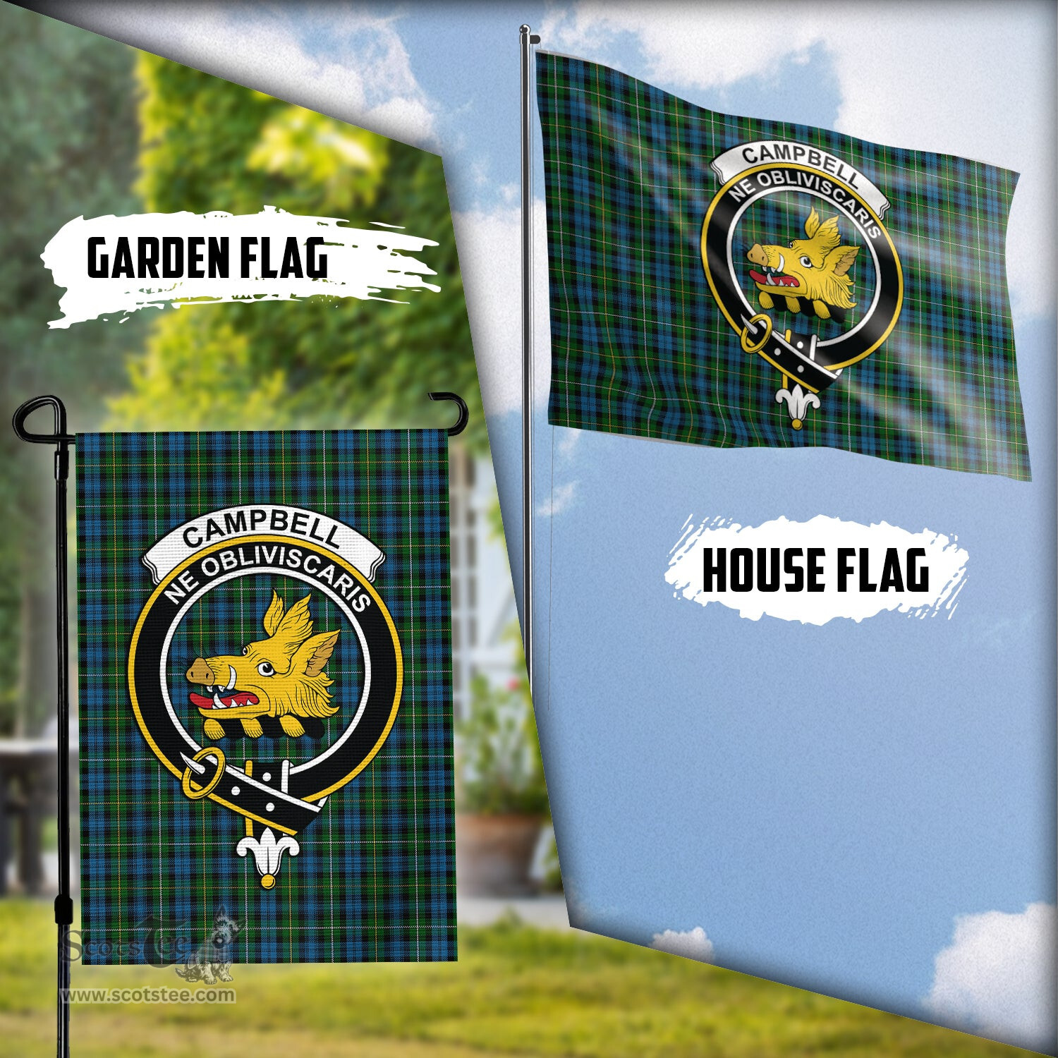 Scottish Campbell of Argyll #02 Tartan Flag with Family Crest - Tartan Garden Flag Scottish Plaid Tartan Plaid - ScotsTee - scotstee.com