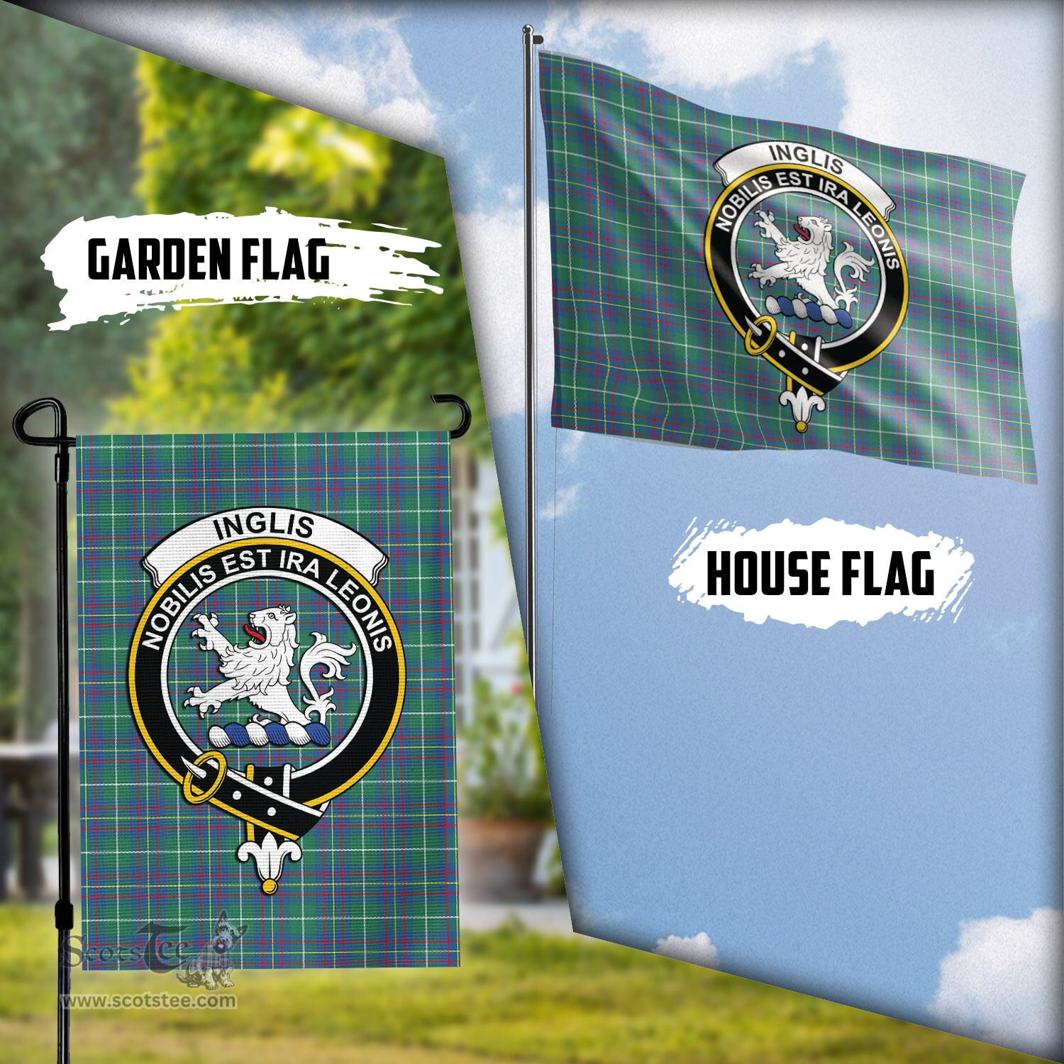 Scottish Inglis Ancient Tartan Flag with Family Crest - Tartan Garden Flag Scottish Plaid Tartan Plaid - ScotsTee - scotstee.com