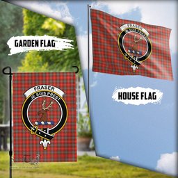 Scottish Fraser Weathered Tartan Flag with Family Crest - Tartan Garden Flag Scottish Plaid Tartan Plaid - ScotsTee - scotstee.com