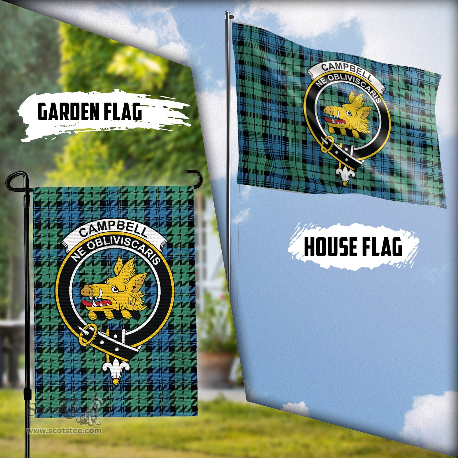 Scottish Campbell Ancient 01 Tartan Flag with Family Crest - Tartan Garden Flag Scottish Plaid Tartan Plaid - ScotsTee - scotstee.com