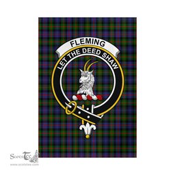 Scottish Fleming Tartan Flag with Family Crest - Tartan Garden Flag Scottish Plaid Tartan Plaid - ScotsTee - scotstee.com