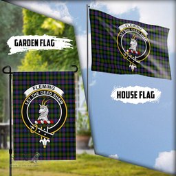 Scottish Fleming Tartan Flag with Family Crest - Tartan Garden Flag Scottish Plaid Tartan Plaid - ScotsTee - scotstee.com
