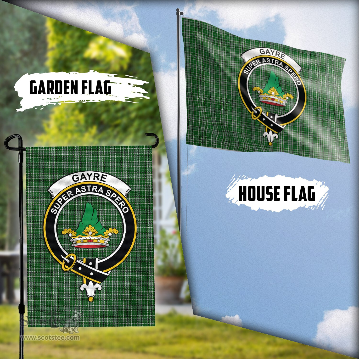 Scottish Gayre Dress Tartan Flag with Family Crest - Tartan Garden Flag Scottish Plaid Tartan Plaid - ScotsTee - scotstee.com
