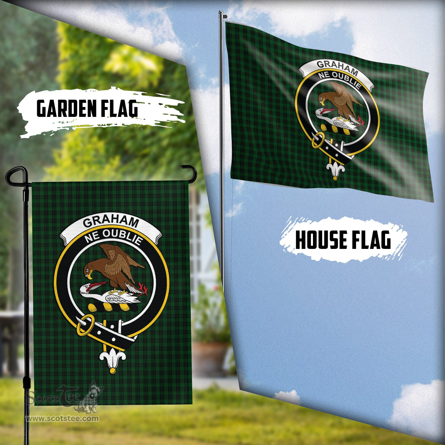 Scottish Graham Tartan Flag with Family Crest - Tartan Garden Flag Scottish Plaid Tartan Plaid - ScotsTee - scotstee.com