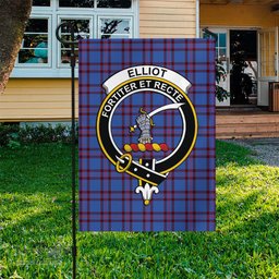 Scottish Elliot Modern Tartan Flag with Family Crest - Tartan Garden Flag Scottish Plaid Tartan Plaid - ScotsTee - scotstee.com