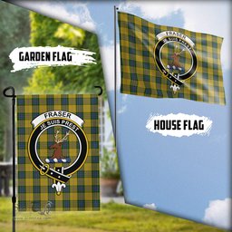 Scottish Fraser Yellow Tartan Flag with Family Crest - Tartan Garden Flag Scottish Plaid Tartan Plaid - ScotsTee - scotstee.com