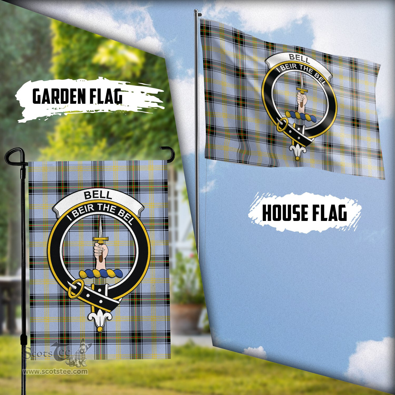 Scottish Bell Tartan Flag with Family Crest - Tartan Garden Flag Scottish Plaid Tartan Plaid - ScotsTee - scotstee.com