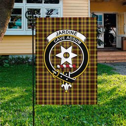 Scottish Jardine Tartan Flag with Family Crest - Tartan Garden Flag Scottish Plaid Tartan Plaid - ScotsTee - scotstee.com