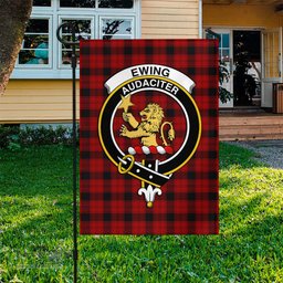 Scottish Ewing Tartan Flag with Family Crest - Tartan Garden Flag Scottish Plaid Tartan Plaid - ScotsTee - scotstee.com