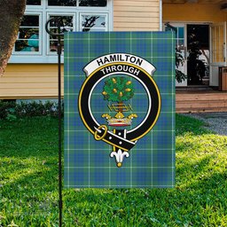 Scottish Hamilton Hunting Ancient Tartan Flag with Family Crest - Tartan Garden Flag Scottish Plaid Tartan Plaid - ScotsTee - scotstee.com