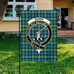Scottish Gunn Ancient Tartan Flag with Family Crest - Tartan Garden Flag Scottish Plaid Tartan Plaid - ScotsTee - scotstee.com