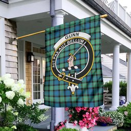 Scottish Gunn Ancient Tartan Flag with Family Crest - Tartan Garden Flag Scottish Plaid Tartan Plaid - ScotsTee - scotstee.com