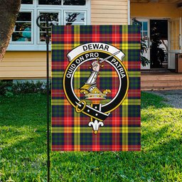 Scottish Dewar Tartan Flag with Family Crest - Tartan Garden Flag Scottish Plaid Tartan Plaid - ScotsTee - scotstee.com