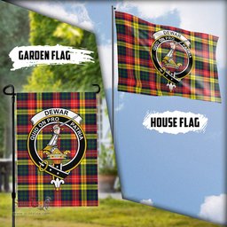 Scottish Dewar Tartan Flag with Family Crest - Tartan Garden Flag Scottish Plaid Tartan Plaid - ScotsTee - scotstee.com