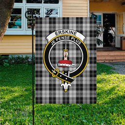 Scottish Erskine Black and White Tartan Flag with Family Crest - Tartan Garden Flag Scottish Plaid Tartan Plaid - ScotsTee - scotstee.com