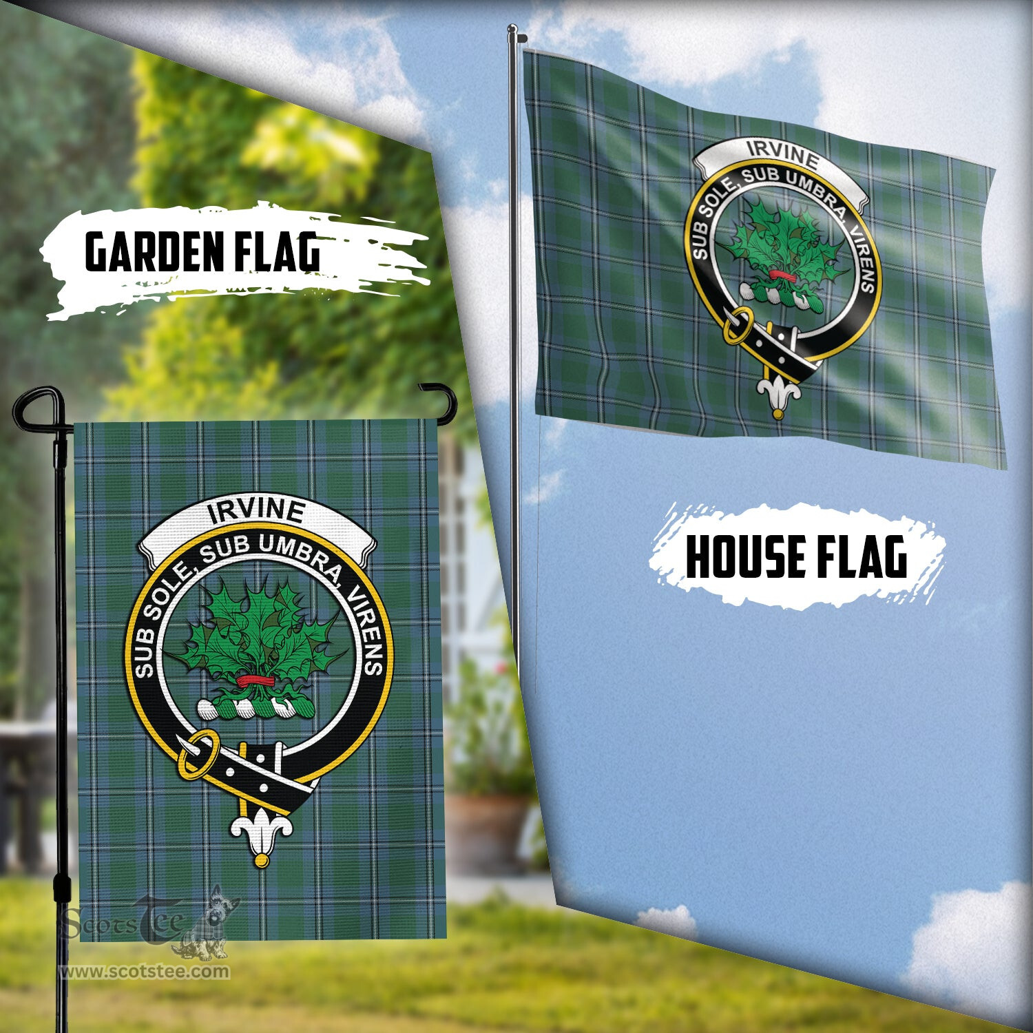 Scottish Irvine of Drum Tartan Flag with Family Crest - Tartan Garden Flag Scottish Plaid Tartan Plaid - ScotsTee - scotstee.com