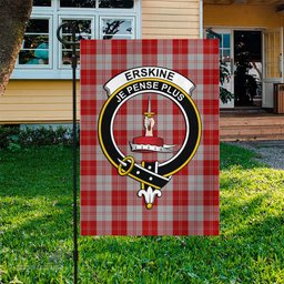 Scottish Erskine Red Tartan Flag with Family Crest - Tartan Garden Flag Scottish Plaid Tartan Plaid - ScotsTee - scotstee.com