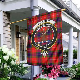 Scottish Fraser Modern Tartan Flag with Family Crest - Tartan Garden Flag Scottish Plaid Tartan Plaid - ScotsTee - scotstee.com
