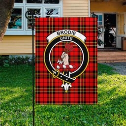 Scottish Brodie Modern Tartan Flag with Family Crest - Tartan Garden Flag Scottish Plaid Tartan Plaid - ScotsTee - scotstee.com