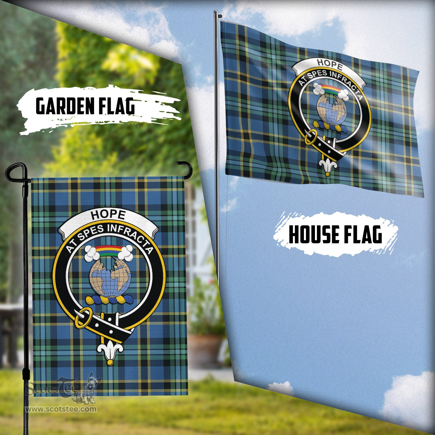 Scottish Hope Ancient Tartan Flag with Family Crest - Tartan Garden Flag Scottish Plaid Tartan Plaid - ScotsTee - scotstee.com