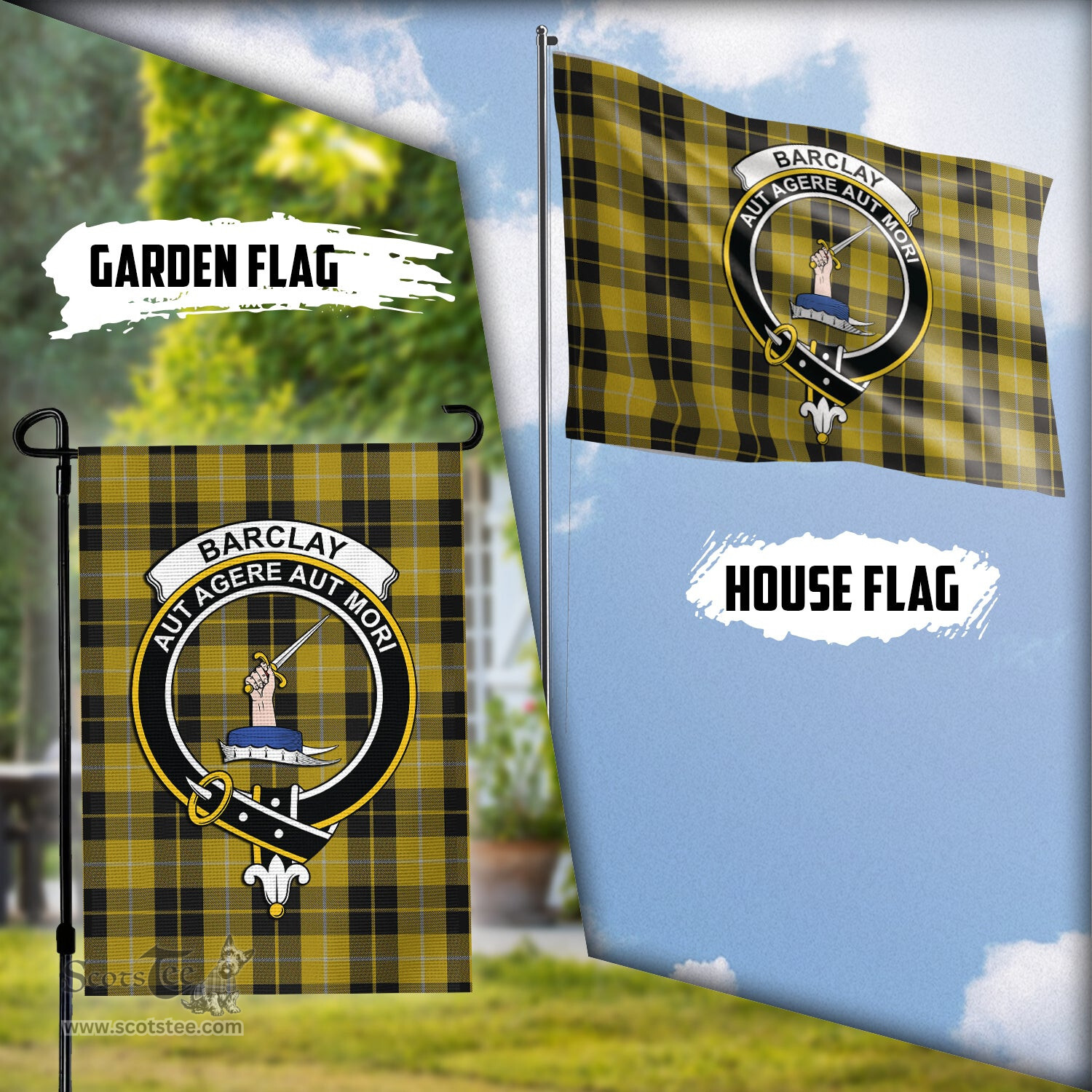 Scottish Barclay Dress Tartan Flag with Family Crest - Tartan Garden Flag Scottish Plaid Tartan Plaid - ScotsTee - scotstee.com
