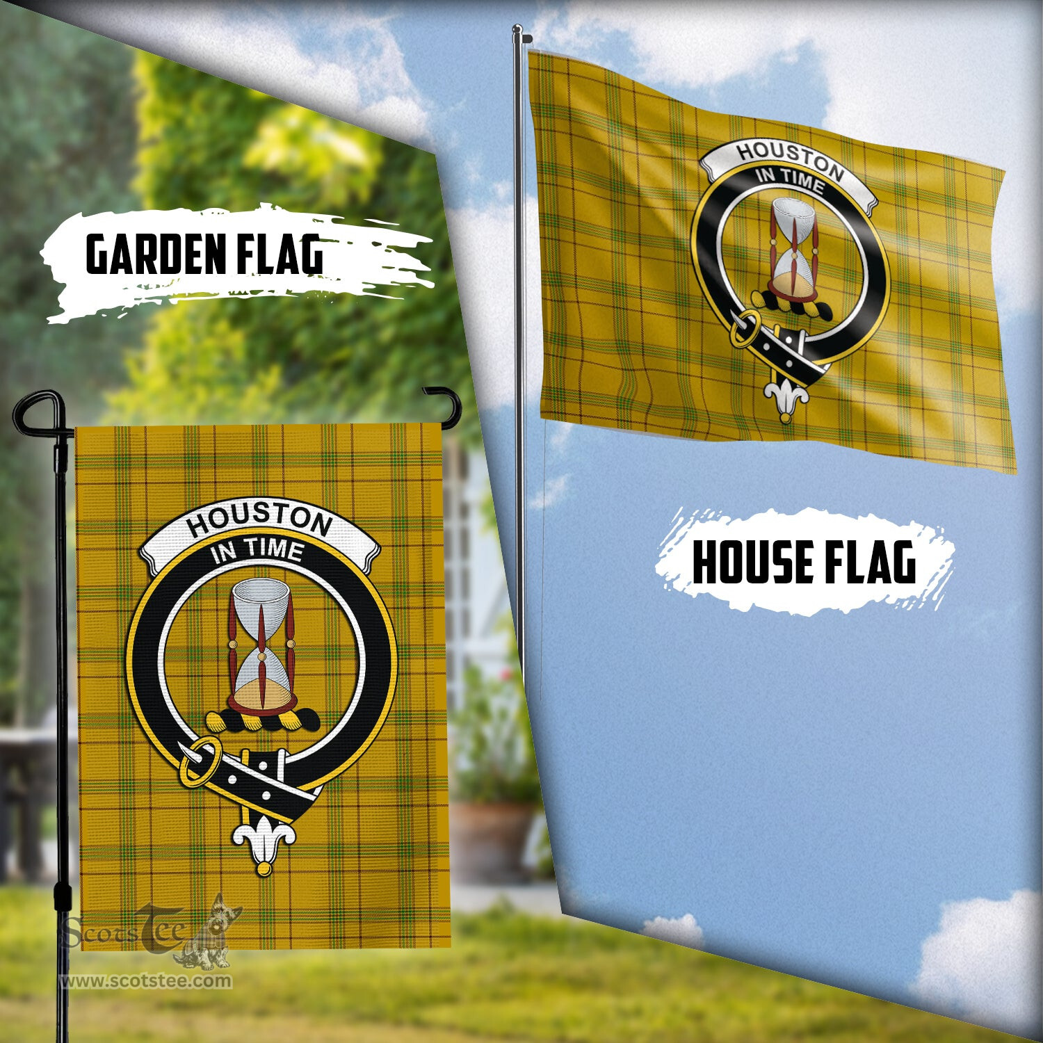 Scottish Houston Tartan Flag with Family Crest - Tartan Garden Flag Scottish Plaid Tartan Plaid - ScotsTee - scotstee.com