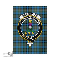 Scottish Fergusson Ancient Tartan Flag with Family Crest - Tartan Garden Flag Scottish Plaid Tartan Plaid - ScotsTee - scotstee.com