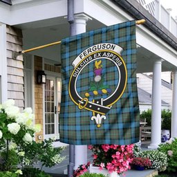 Scottish Fergusson Ancient Tartan Flag with Family Crest - Tartan Garden Flag Scottish Plaid Tartan Plaid - ScotsTee - scotstee.com