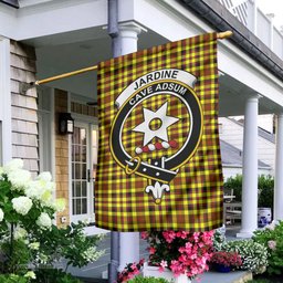 Scottish Jardine Modern Tartan Flag with Family Crest - Tartan Garden Flag Scottish Plaid Tartan Plaid - ScotsTee - scotstee.com