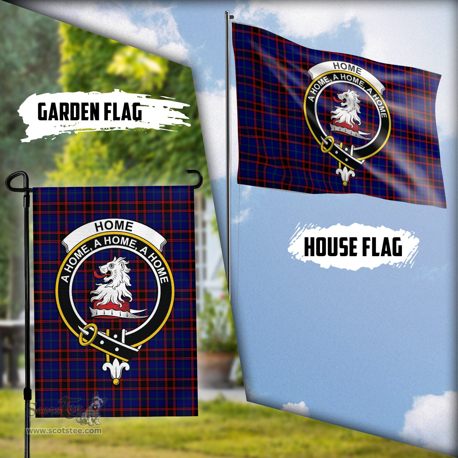 Scottish Home Modern Tartan Flag with Family Crest - Tartan Garden Flag Scottish Plaid Tartan Plaid - ScotsTee - scotstee.com