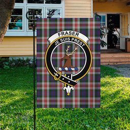 Scottish Fraser Red Dress Tartan Flag with Family Crest - Tartan Garden Flag Scottish Plaid Tartan Plaid - ScotsTee - scotstee.com