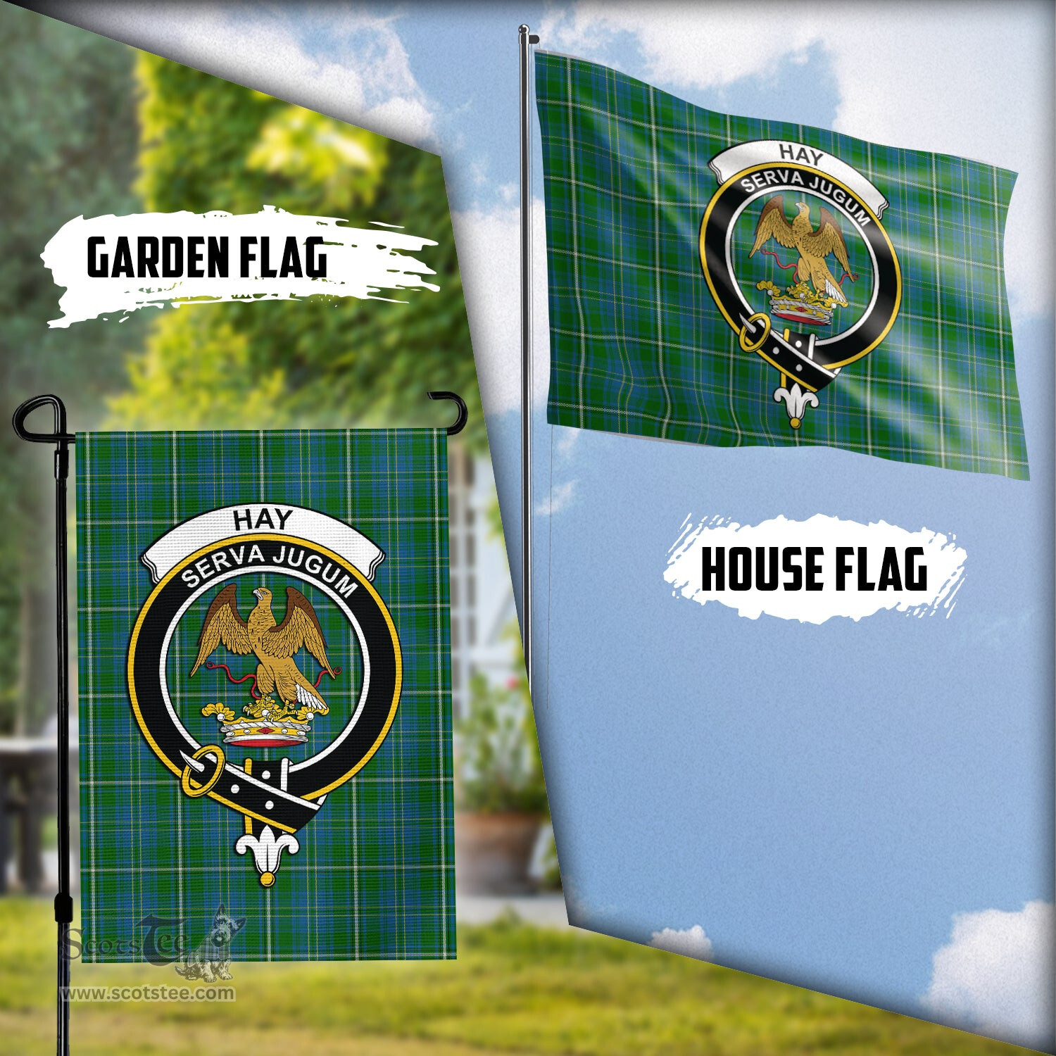 Scottish Hay Hunting Tartan Flag with Family Crest - Tartan Garden Flag Scottish Plaid Tartan Plaid - ScotsTee - scotstee.com