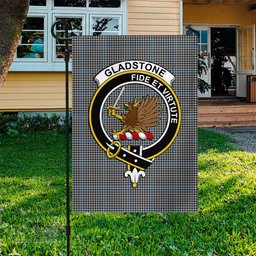 Scottish Gladstone Tartan Flag with Family Crest - Tartan Garden Flag Scottish Plaid Tartan Plaid - ScotsTee - scotstee.com