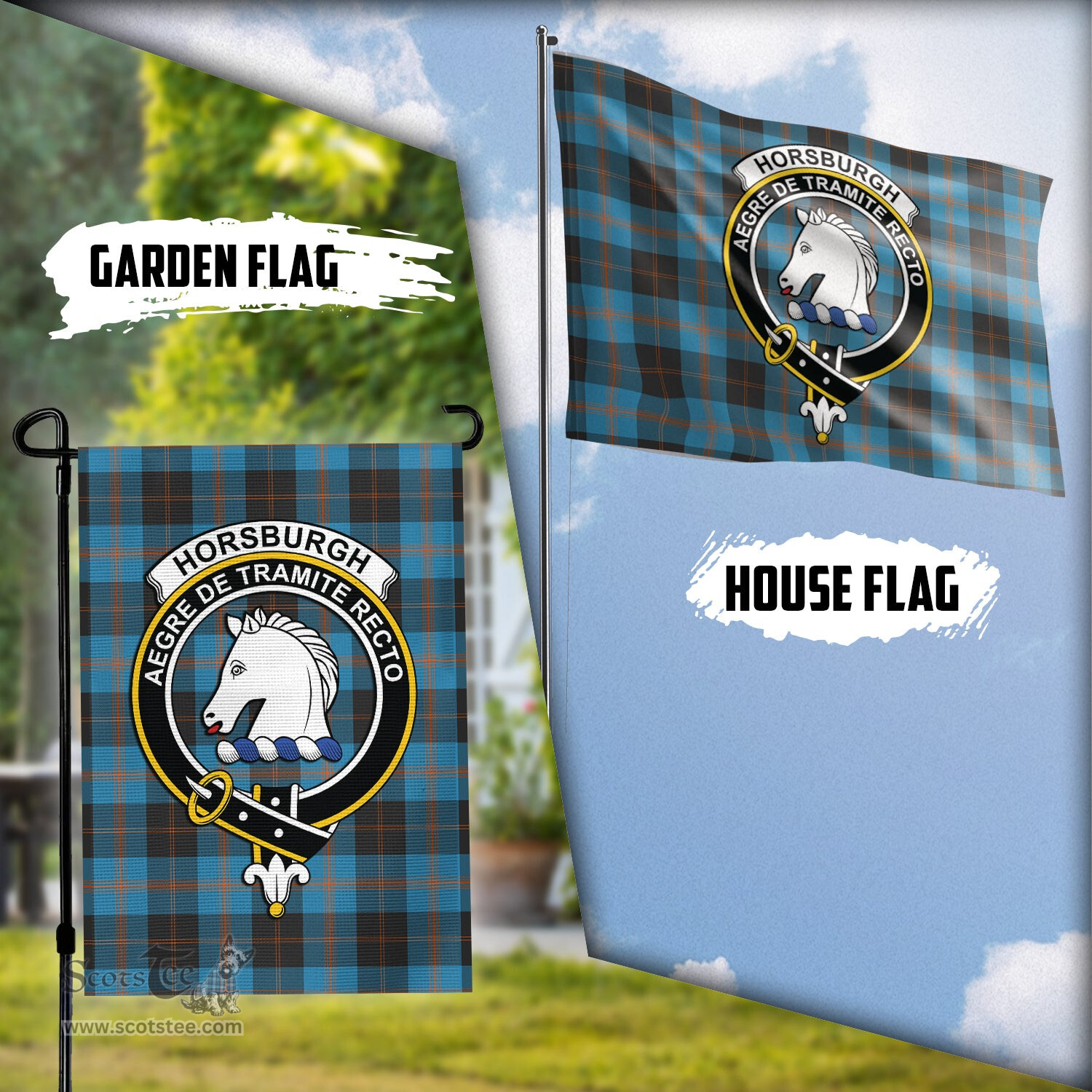 Scottish Horsburgh Tartan Flag with Family Crest - Tartan Garden Flag Scottish Plaid Tartan Plaid - ScotsTee - scotstee.com