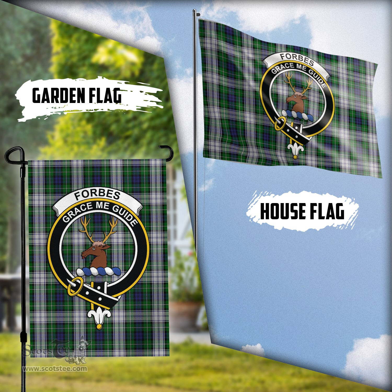 Scottish Forbes Dress Tartan Flag with Family Crest - Tartan Garden Flag Scottish Plaid Tartan Plaid - ScotsTee - scotstee.com