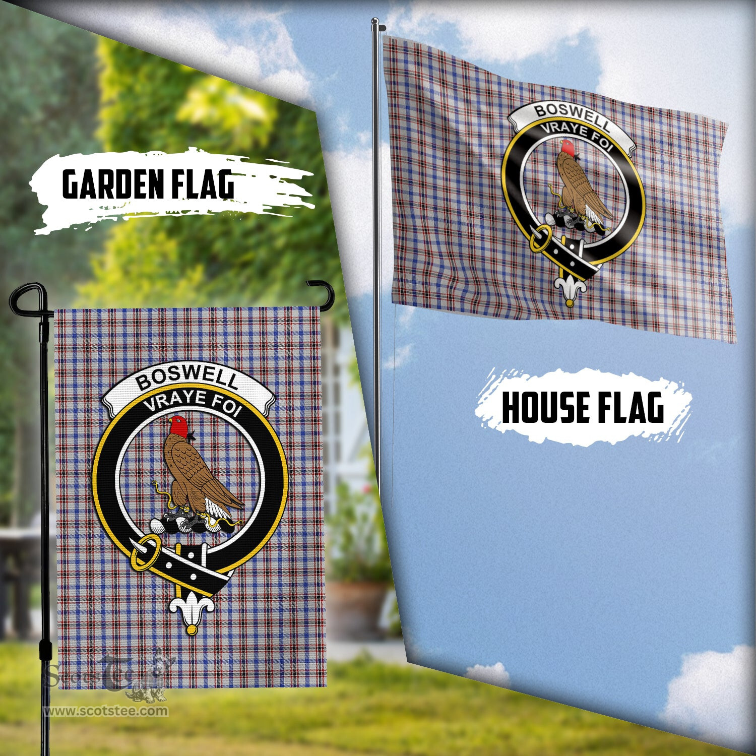 Scottish Boswell Tartan Flag with Family Crest - Tartan Garden Flag Scottish Plaid Tartan Plaid - ScotsTee - scotstee.com