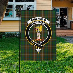 Scottish Chisholm Hunting Tartan Flag with Family Crest - Tartan Garden Flag Scottish Plaid Tartan Plaid - ScotsTee - scotstee.com