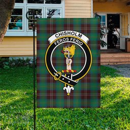 Scottish Chisholm Hunting Ancient Tartan Flag with Family Crest - Tartan Garden Flag Scottish Plaid Tartan Plaid - ScotsTee - scotstee.com