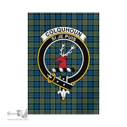 Scottish Colquhoun Ancient Tartan Flag with Family Crest - Tartan Garden Flag Scottish Plaid Tartan Plaid - ScotsTee - scotstee.com