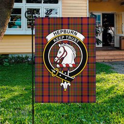 Scottish Hepburn Tartan Flag with Family Crest - Tartan Garden Flag Scottish Plaid Tartan Plaid - ScotsTee - scotstee.com