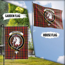 Scottish Hepburn Tartan Flag with Family Crest - Tartan Garden Flag Scottish Plaid Tartan Plaid - ScotsTee - scotstee.com