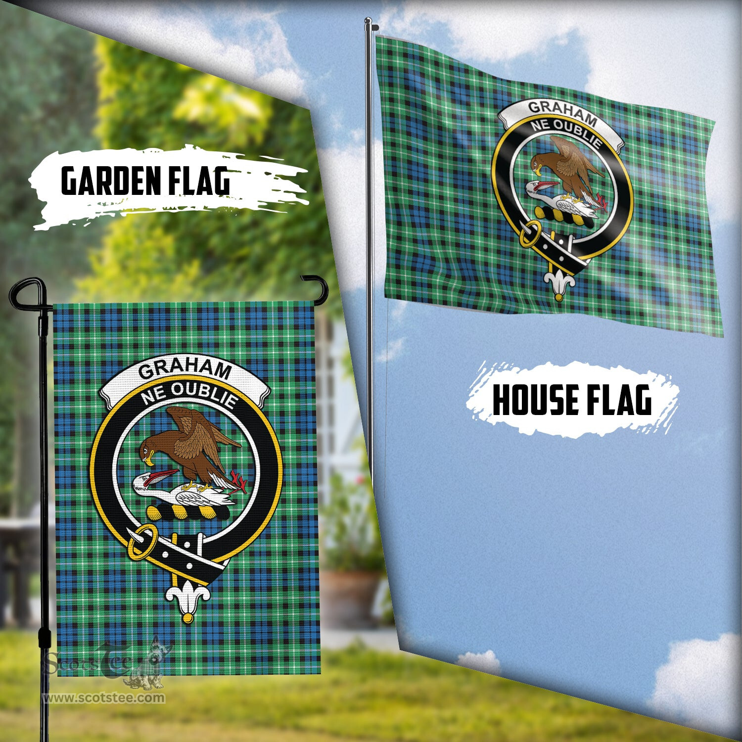 Scottish Graham of Montrose Ancient Tartan Flag with Family Crest - Tartan Garden Flag Scottish Plaid Tartan Plaid - ScotsTee - scotstee.com