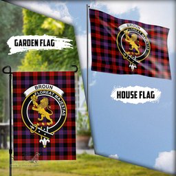 Scottish Broun Modern Tartan Flag with Family Crest - Tartan Garden Flag Scottish Plaid Tartan Plaid - ScotsTee - scotstee.com