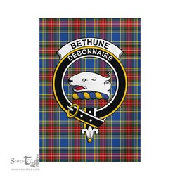 Scottish Bethune Tartan Flag with Family Crest - Tartan Garden Flag Scottish Plaid Tartan Plaid - ScotsTee - scotstee.com