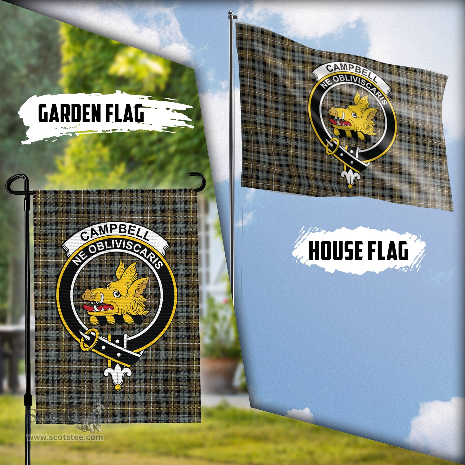 Scottish Campbell Argyll Weathered Tartan Flag with Family Crest - Tartan Garden Flag Scottish Plaid Tartan Plaid - ScotsTee - scotstee.com