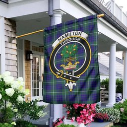 Scottish Hamilton Hunting Modern Tartan Flag with Family Crest - Tartan Garden Flag Scottish Plaid Tartan Plaid - ScotsTee - scotstee.com